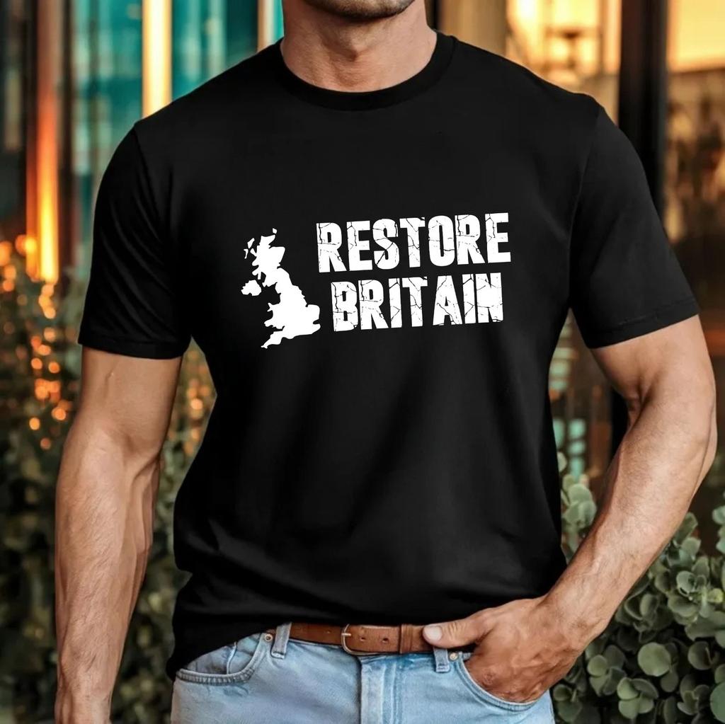 Restore Britain T-T-Shirt Patriotic Retro UK Map British Statement Party Gift Top