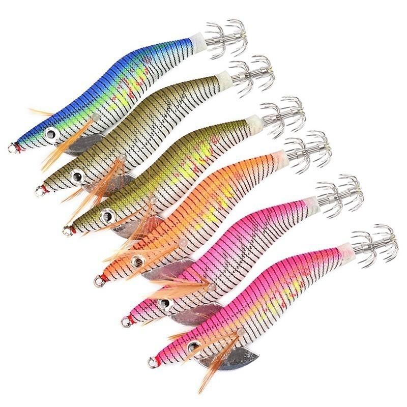 Luminous Squid Jigs Hard Fishing Lures 2.5# 3.0# 3.5# Squid Bait Jig Hooks Random Color