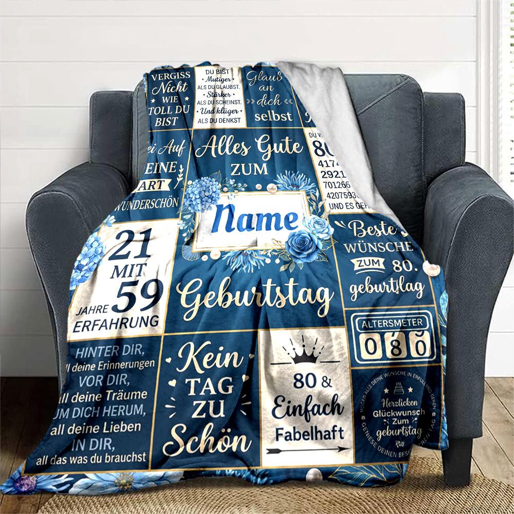 Blue Floral Birthday Greeting Blanket Customize Your Name Warmthful Decor Perfect For Sofa Couch Office Bed Picnics For All Occasions Stylish Decor