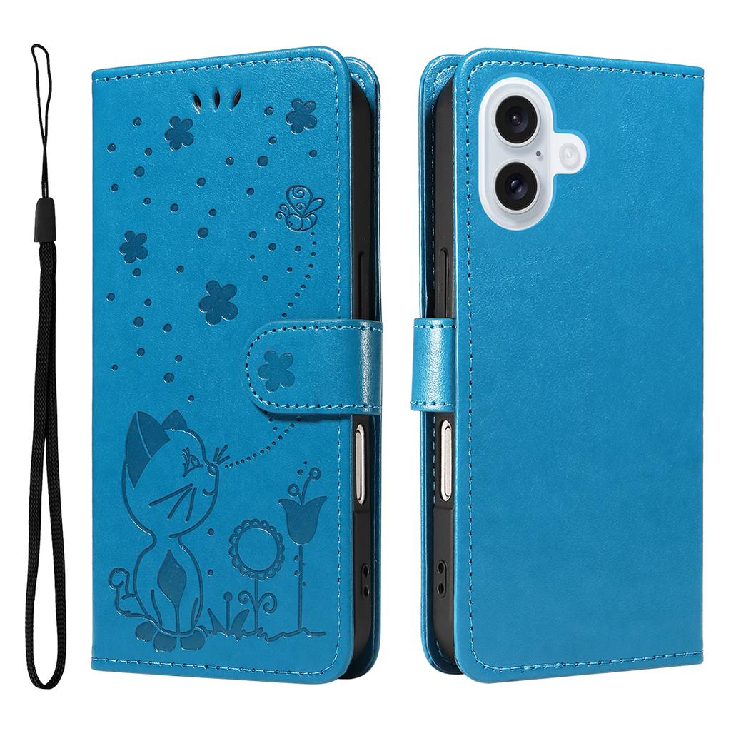 For iPhone 17 Leather Wallet Case Cat Bee Pattern Phone Cover Stand