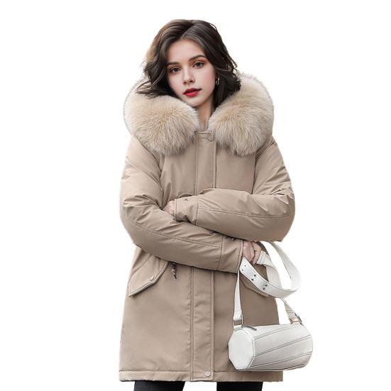 Women's Thicken Fleece Lined Drawstring Parka Windproof Warm Puffer Coat Faux Fur Hooded Down Jacket Winter Outerwear
