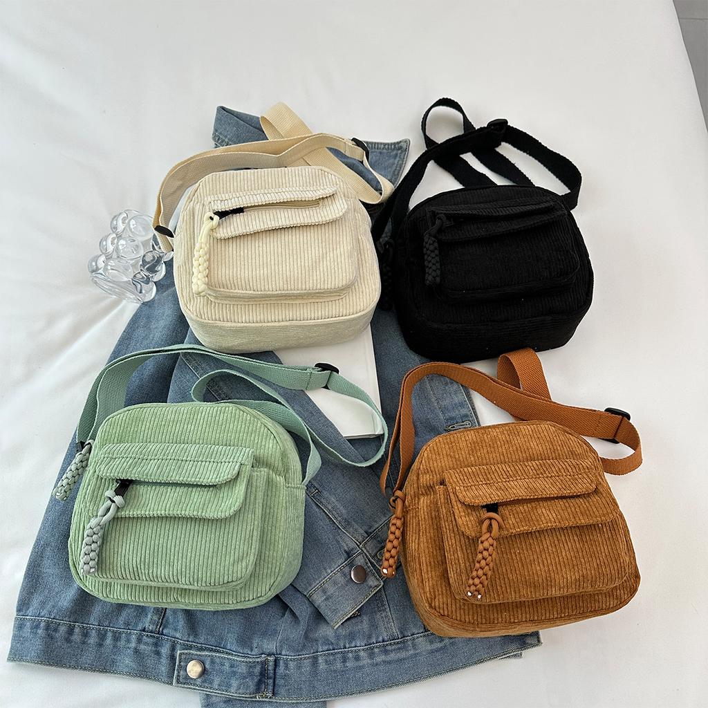 Стильная женская минималистичная вельветовая сумка через плечо, легкая сумка на молнии с несколькими карманами для повседневного использования и шопинга