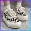 2025 New Black White Checkerboard Canvas Shoes Platform Thick Sole Lift Insoles Sport Casual Lovers Couple Unisex Sneakers