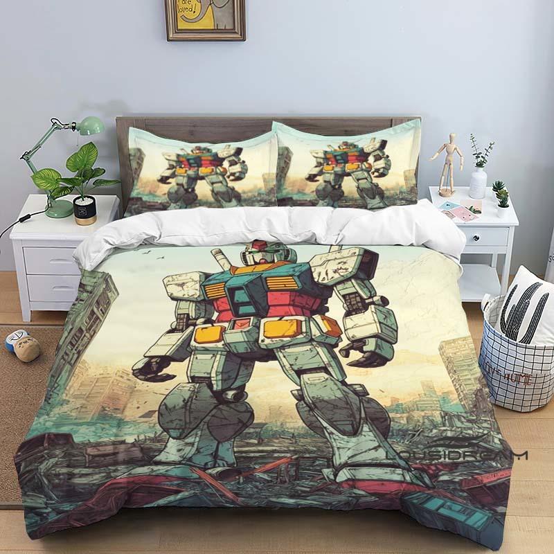 Постельное белье с принтом в стиле мультфильма/аниме Mobile Suit Gundam: Этот мягкий и удобный комплект включает пододеяльник и наволочку