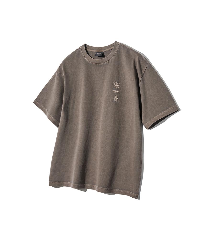 GAKKAI UNIONS Symbol Over-Crop Pigment Embroidered T-Shirt Khaki Mocha