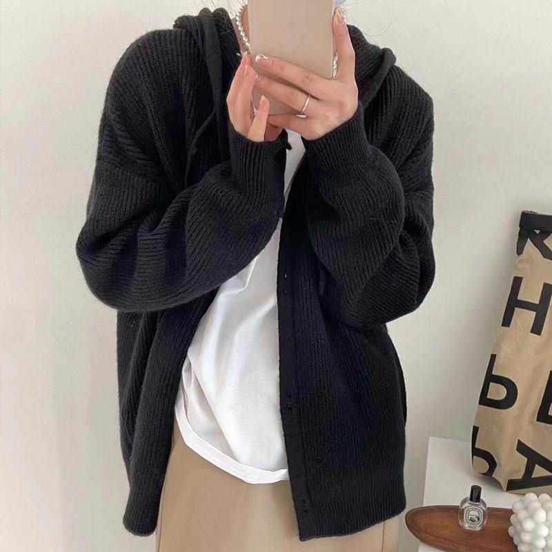 Осенне-зимний женский свитер с капюшоном, вязаный кардиган, мягкий свободный свитер, пальто, топ с длинными рукавами