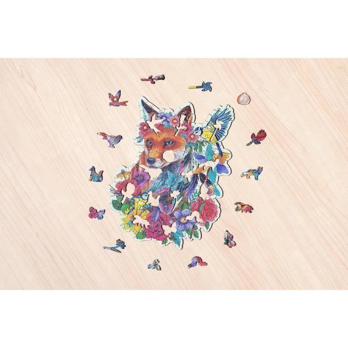 Puzzle en bois Renard coloré 150 pièces robustes et naturelles dont 15 figurines en bois (whimsies), Qualité premium - Pour enfants