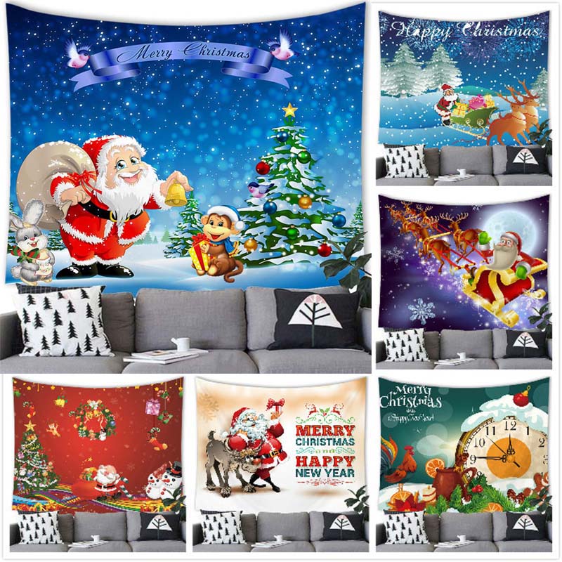 Санта-Лось Снеговик Принт Домашний Декор Гобелен Настенный Рождественский Декор Стены Гостиной Комнаты Фон Ткань Tapiz navideño