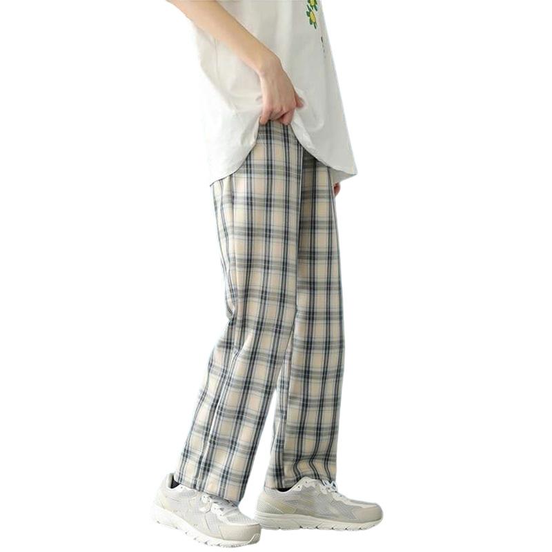 Клетчатые мужские брюки, весна-лето, модные повседневные винтажные брюки, свободные прямые домашние брюки, красивая уличная одежда, брюки большого размера