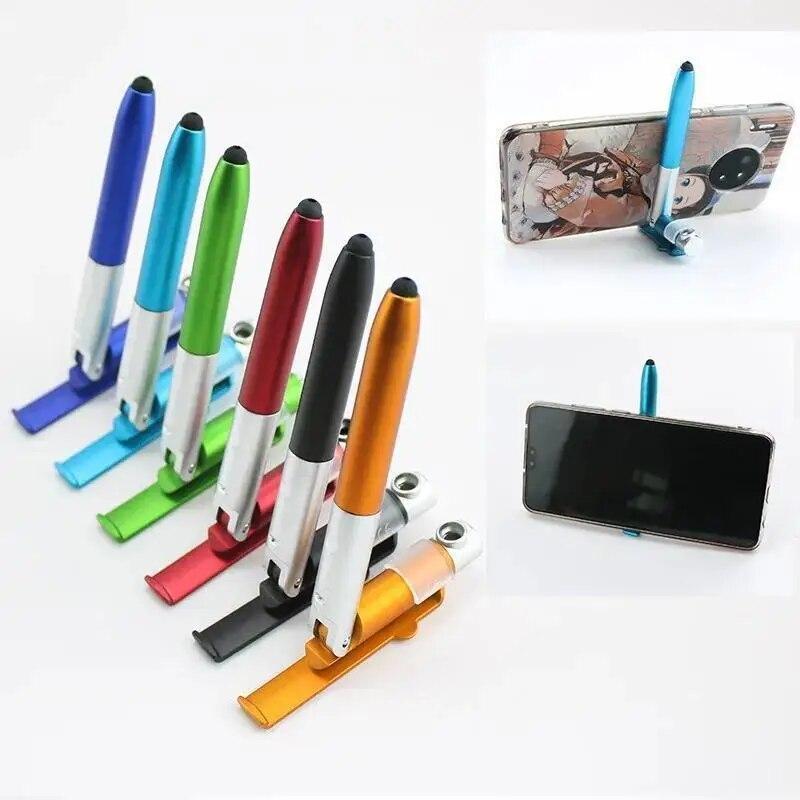 Многофункциональная сенсорная ручка 4 в 1, шариковые ручки со светодиодной подсветкой, складная подставка для держателя телефона, канцтовары для ночного чтения, карандаш