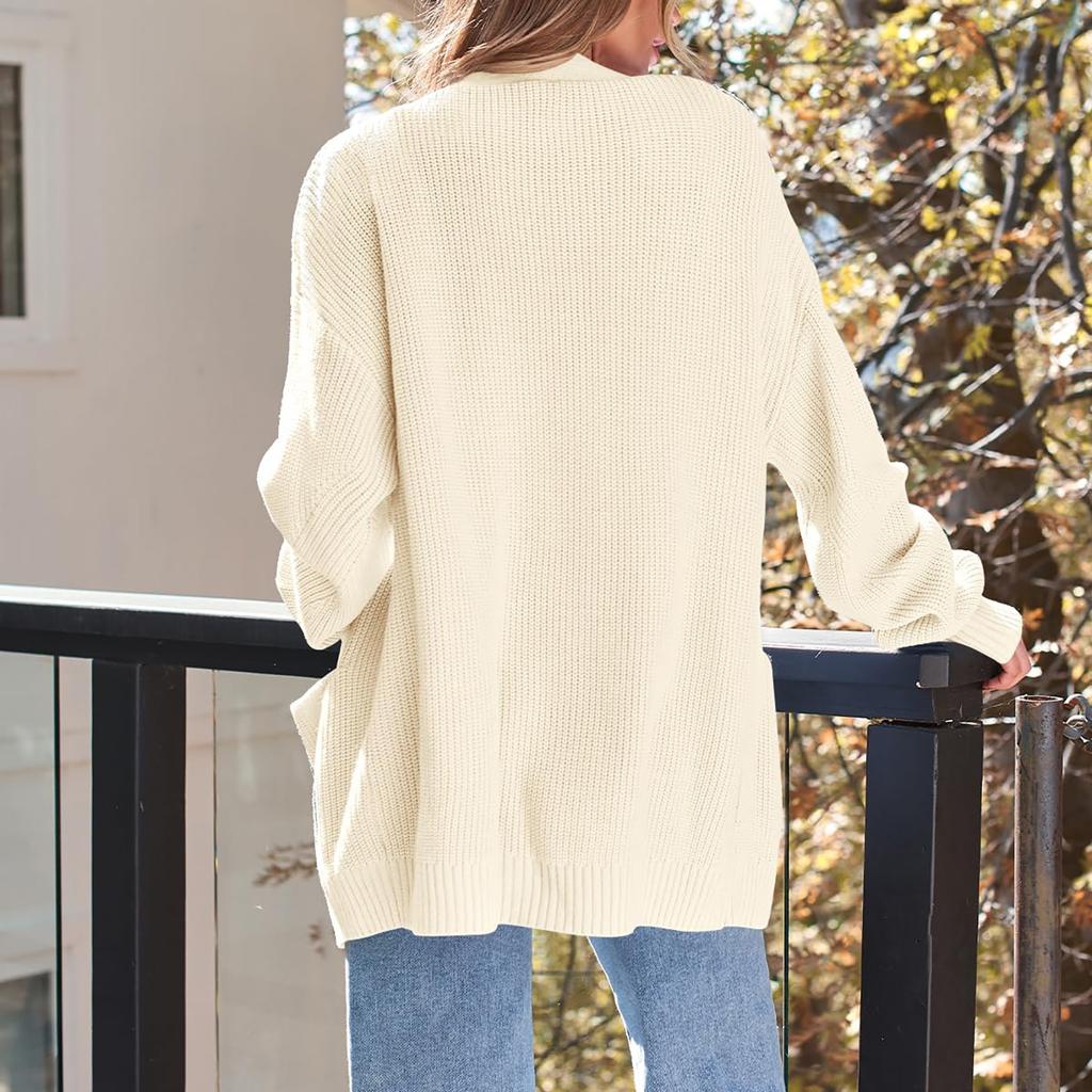 Женский кардиган, вязаный свитер, открытый спереди, повседневный, с длинным рукавом, легкие кардиганы с карманами