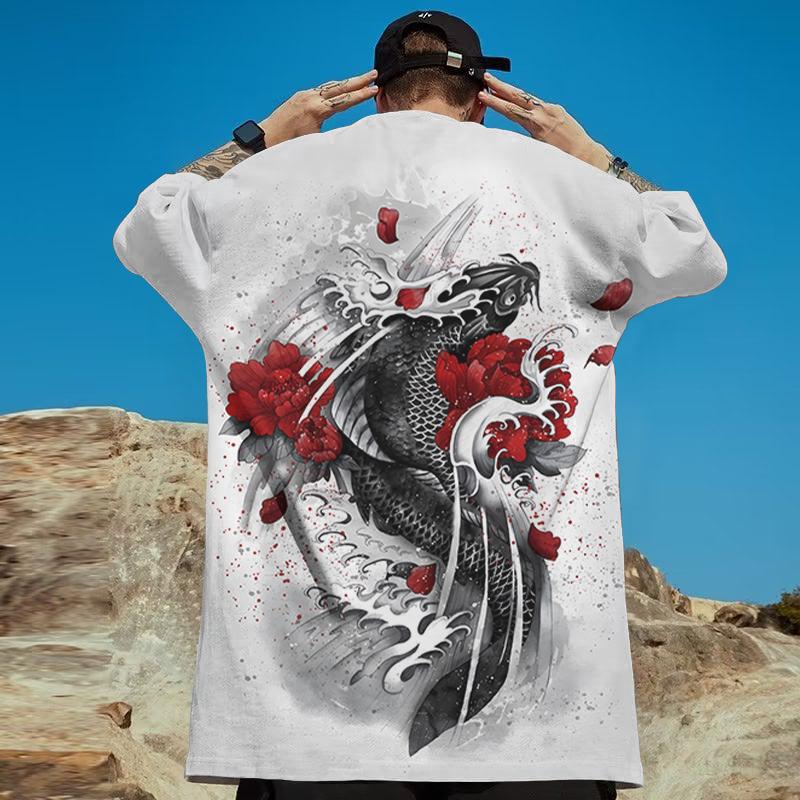 Футболки с акулами для мужчин с принтом 3d Ukiyo-E Fierce Beast Мужская одежда Уличные футболки Harajuku Повседневные футболки с короткими рукавами большого размера