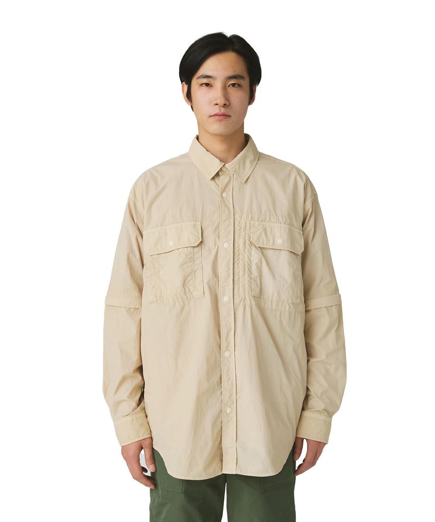 Snow Peak Garment Dyed Convertible Shirt Long and XL SH-25AU002, Sleeve, Men's Women's, IVORY,