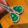 Natural Full Green Imperial Green Chalcedony Gourd Earrings, Luxuriously Inlaid Agate Dangle Earrings