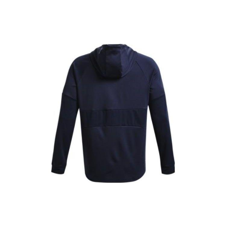 Under Armour Толстовка мужская Rush однотонная с логотипом, на шнурке, с капюшоном, с длинным рукавом, темно-синяя 1370450-410