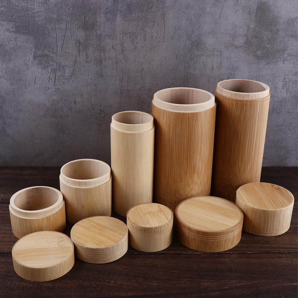 Portable Eco-friendly With Lid Jar Handmade Bamboo Tea Canister Organizer Container Storage Box