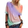 New European and American Women's Rainbow Gradient 3D Printed Casual Top Round Neck Short Sleeve Loose Fashion T-shirt
