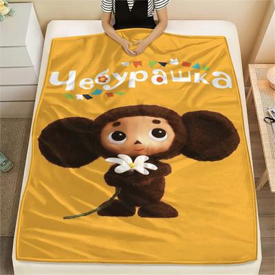 1PC Cheburashka Print Flannel Blanket, High Quality Comfortable for All Seasons, Home Decor, Warmth and Comfort, Perfect for Christmas Gifts