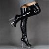 Over-knee Leather Boots, Black Patent Leather Crystal Elastic Boots 15CM High-heeled Over-knee Large-size Boots YKC