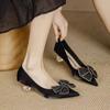 2025 Summer New Slip On Women's High Heels Novelty Butterfly-knot Pointed Toe Med Heel Pumps for Versatile Dress Shoes