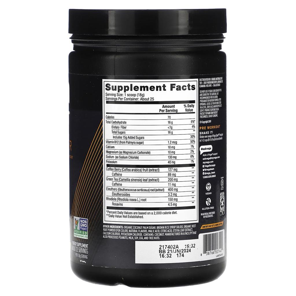 Vega Sport, Plant-based Premium Energizer, Acai Berry, 460g (16.2oz)