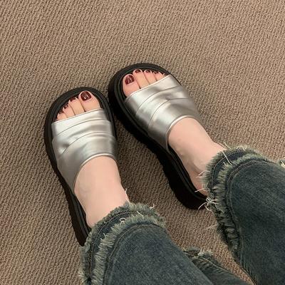 Мода 2025 Лето Женские Шлепанцы на Платформе с Толстой Подошвой Открытый Носок Слайды Женские Повседневные Пляжные для Отпуска Сандалии