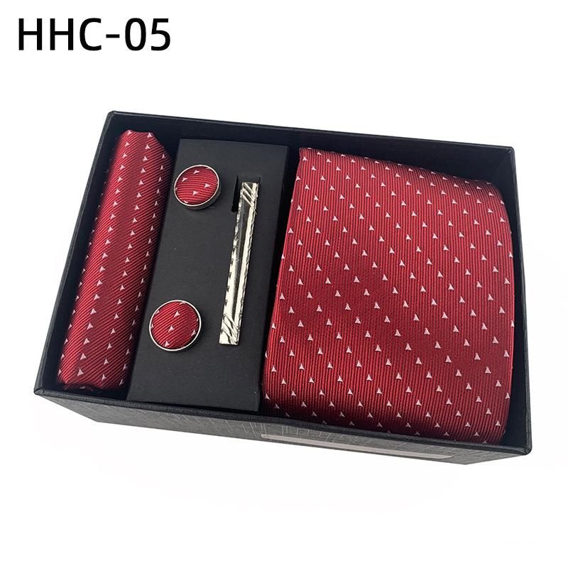 Men'S Striped Flower Plaid Tie Square Towel Cuffs Tie Clip Gift Box Set Business Casual Tie Black