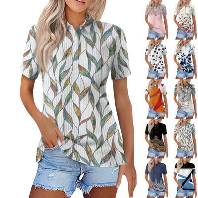 Женская модная повседневная рубашка с короткими рукавами и принтом с лацканами, женские топы на пуговицах