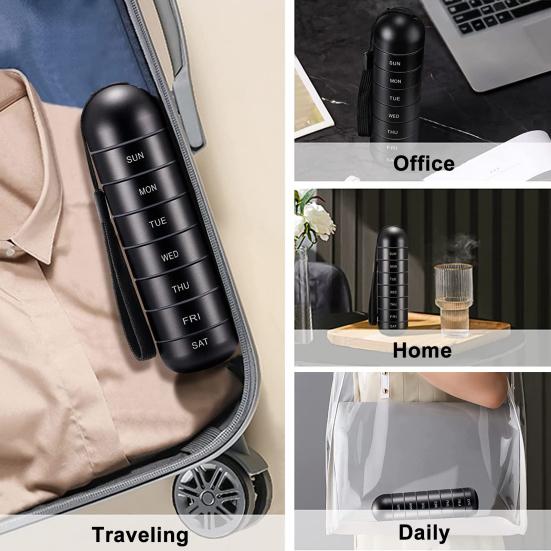 One Week Pill Box Letter Printed with Hanging Rope Large Metal 7 Day Daily Pill Case Container Daily Use