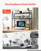 VEVOR Desktop Bookshelf 3-Tier Countertop Storage Hutch with Grid Black, for Computer Desk, Metal Frame and Wooden Shelf, with Non-Slip Feet Pads