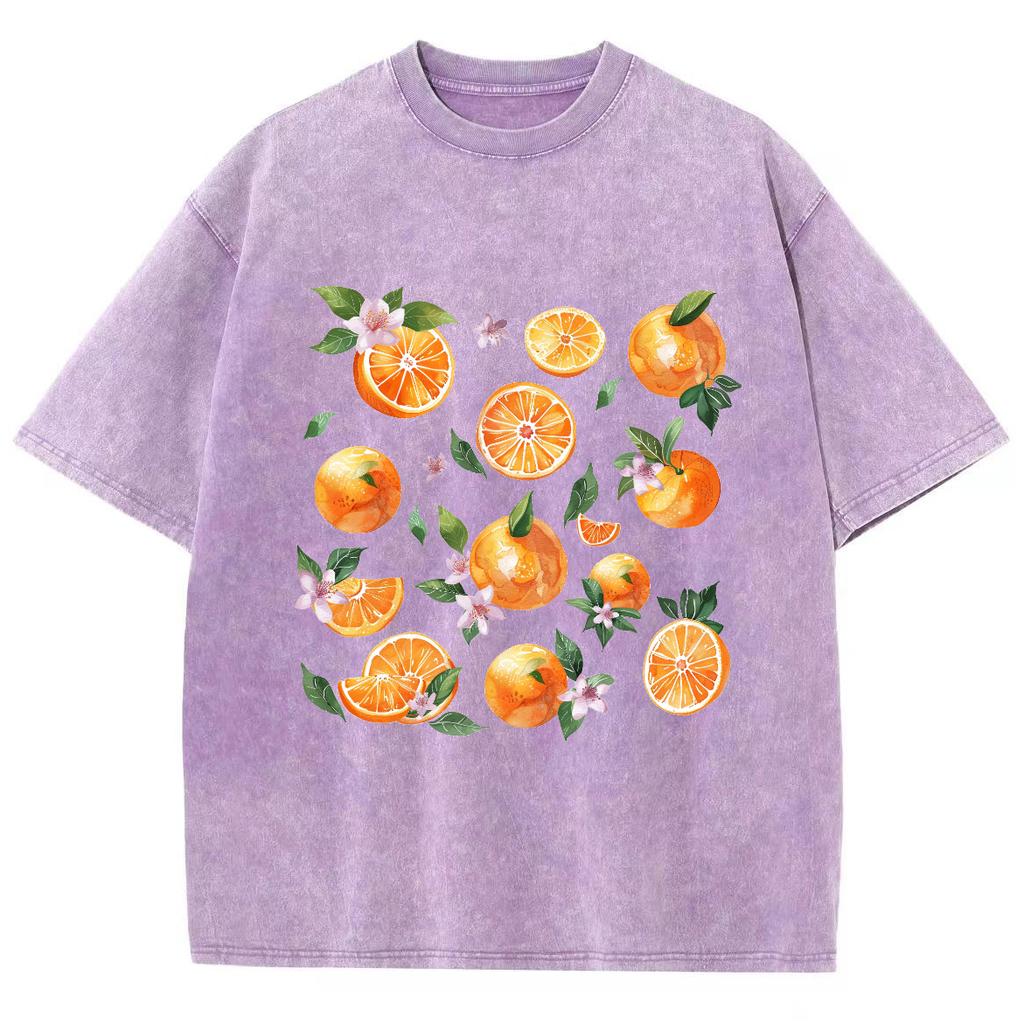 T-shirt Fruit Print Oversized Acid Washed Tee Retro Punk T-shirt For Women's Adults' 100% Cotton Streetwear