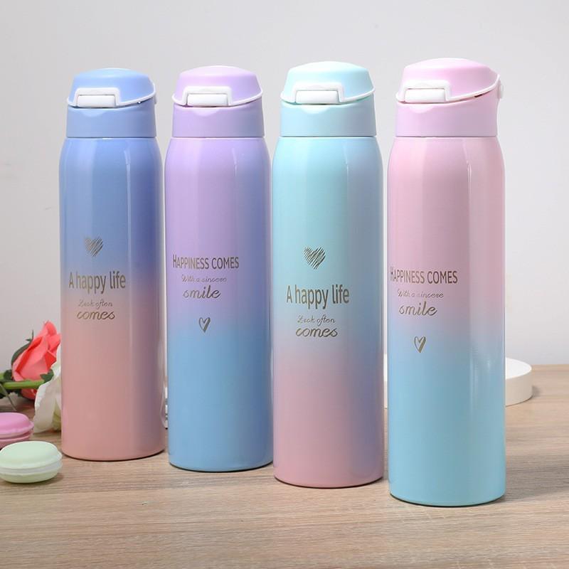 Термокружка с градиентным цветом и трубочкой Duckbill - 500 мл, корейский дизайн, нержавеющая сталь