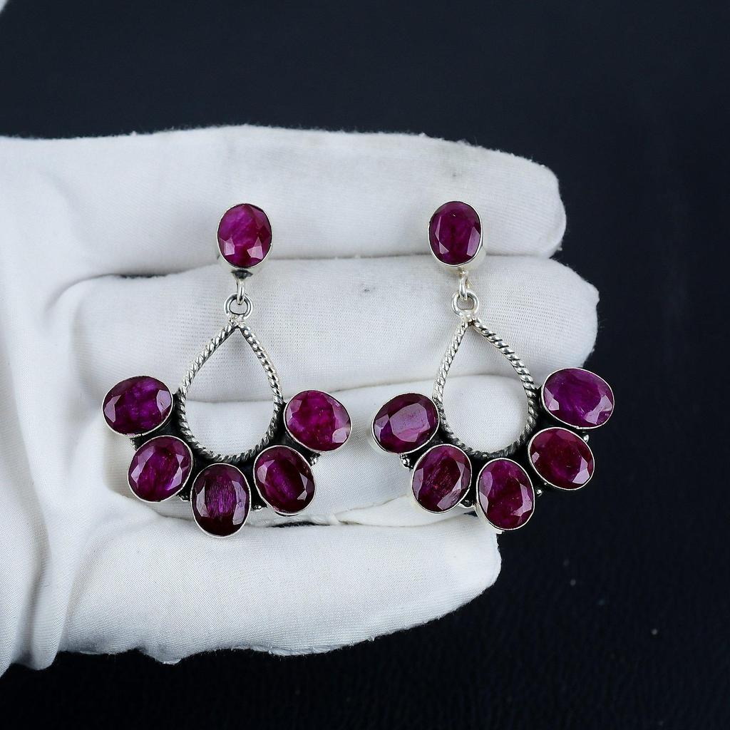 Изящные серьги с рубинами из кашмирского камня, серьги из стерлингового серебра 925 пробы, серьги-подвески из серебра ручной работы в стиле бохо, подарочный наряд для вечеринки