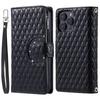 For iPhone 16 Pro Case Zipper Wallet PU Leather Rhombus Grid Phone Cover
