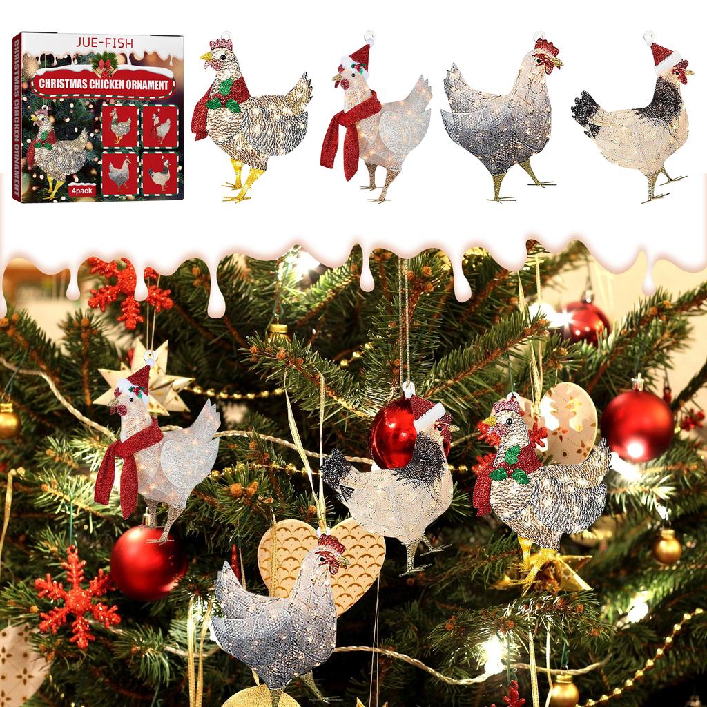 Christmas Scarf Chicken Hanging Ornament Set, Home Holiday Party Christmas Tree Decor Chicken Charm