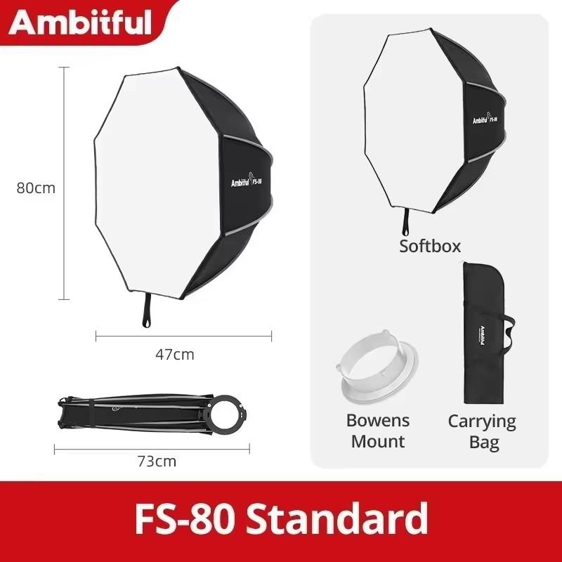 AMBITFUL FS40/60/80Series 40cm 60cm 80cm Quick-Setup OctagonSoftbox Bowens Mount for Godox Aputure Sokani Studio LED Video Light