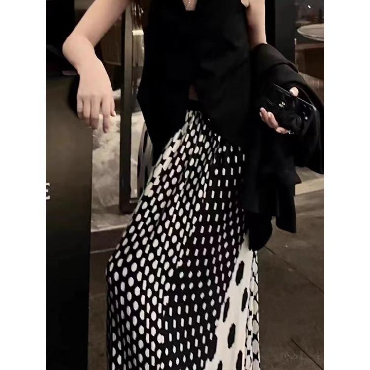 Летняя плиссированная юбка трапеции во французском стиле в горошек для женщин