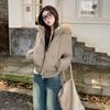 New Cotton Clothes Women's Winter Navy Blue Hooded Fur Collar Short Cotton Clothes Bread Clothes Jacket Thick