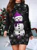 2025 Autumn and Winter New Women's Hip-wrapped Dress,3D Christmas Printing and Dyeing Women's Fashion Long-sleeved Round Neck Sexy Hip-wrapped Dress