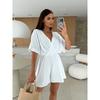 Summer Fashion Cross V Neck Loose Women Jumpsuits Casual Solid Color Short Sleeve Elegant Simple Party Playsuits Office Streetwear Women's Clothing