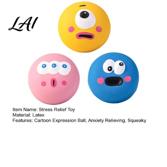 Stress Relief Fidget Toy 3Pcs Cartoon Expression Ball Anxiety Relieving Squeaky Squeeze Office Focus Aid Hand Exercise Relaxation Sensory