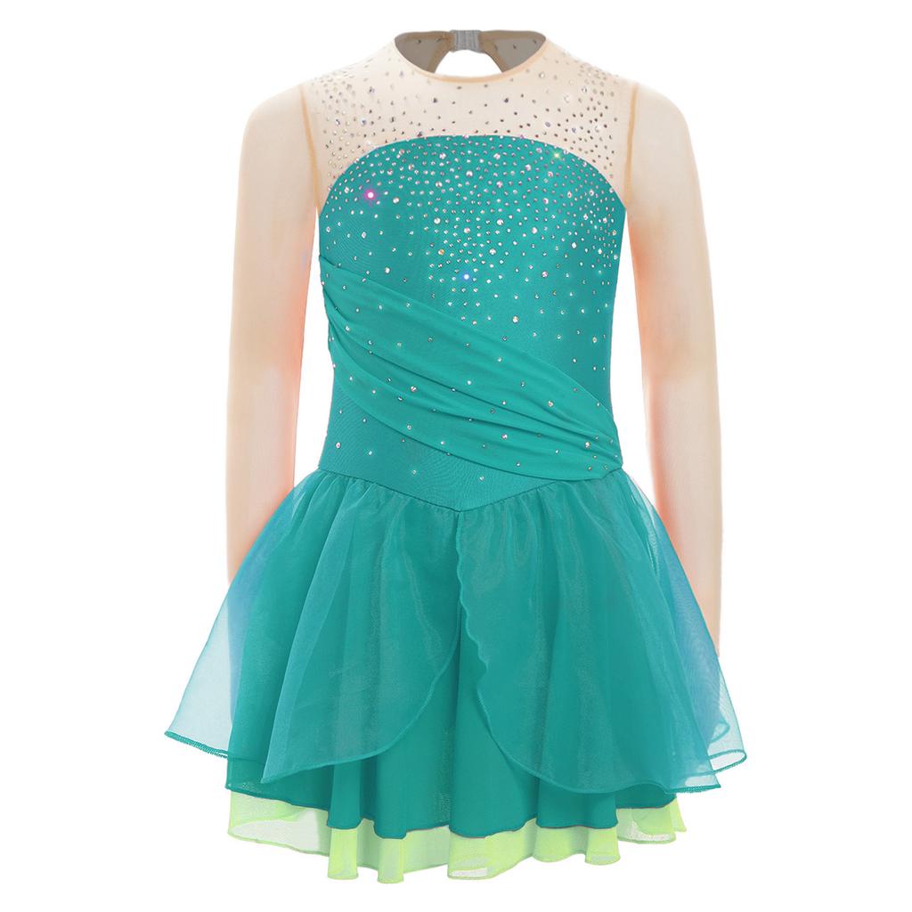 Платье для фигурного катания с блестками и стразами, с длинным рукавом, из прозрачной сетки, с вырезом на спине, лирический костюм для выступлений