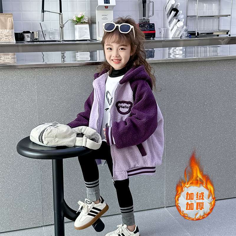Девочковое флисовое пальто, осенне-зимний повседневный утолщенный флисовый свитер с вышивкой медведя.