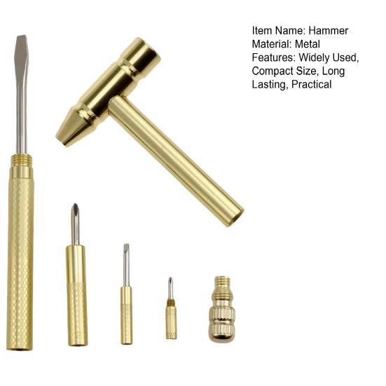 6-в-1 Маленький молоток с 3 головками отверток Компактный дизайн Портативный латунный молоток Отвертка Многофункциональный инструмент
