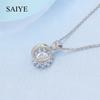 Sterling Silver Round Cut Halo Pendant Necklace, Sparkling Cubic Zirconia Solitaire Necklace for Women