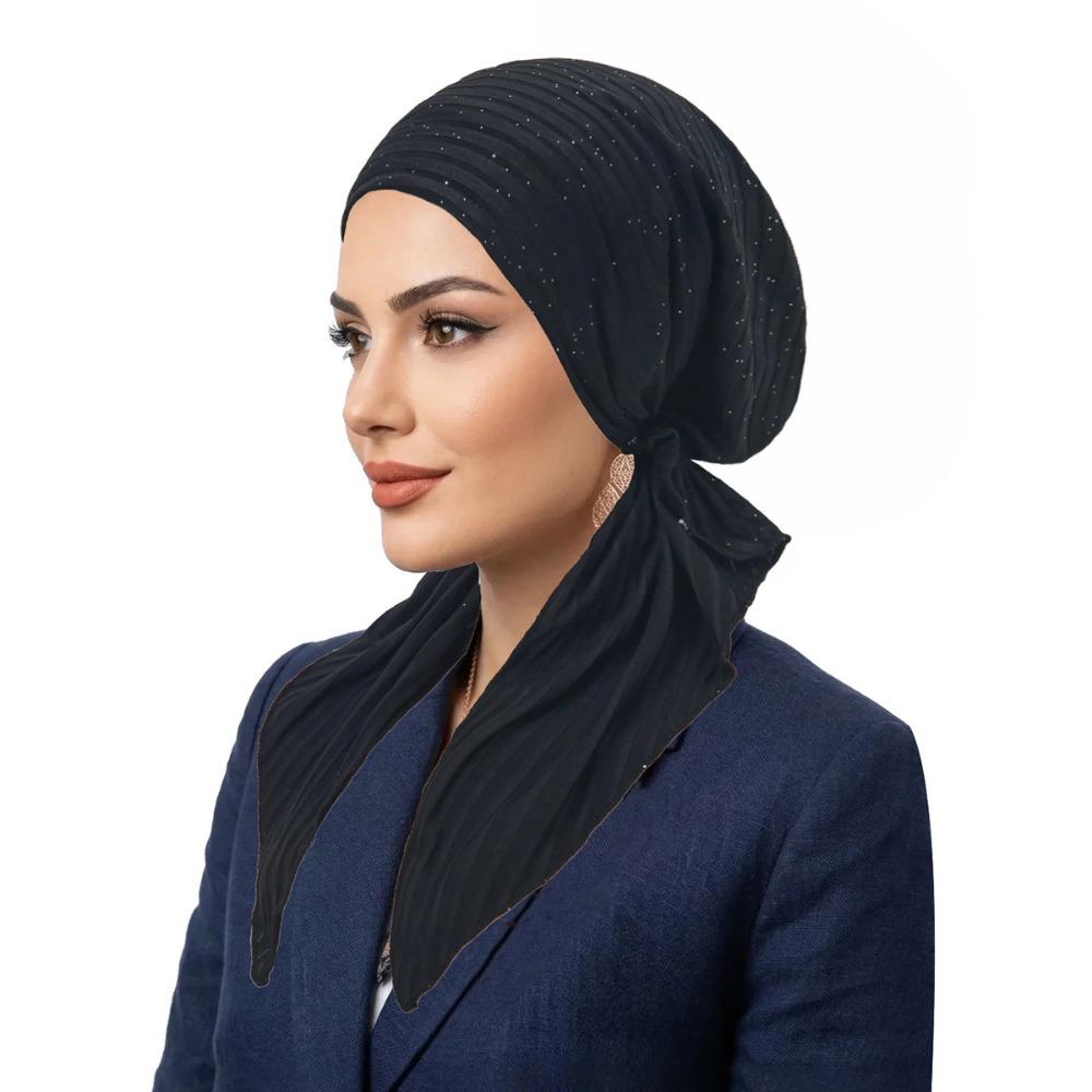 Fine Knit Pre-Tied Turban Stretch Fabric Headscarf Trendy Hijabs Women