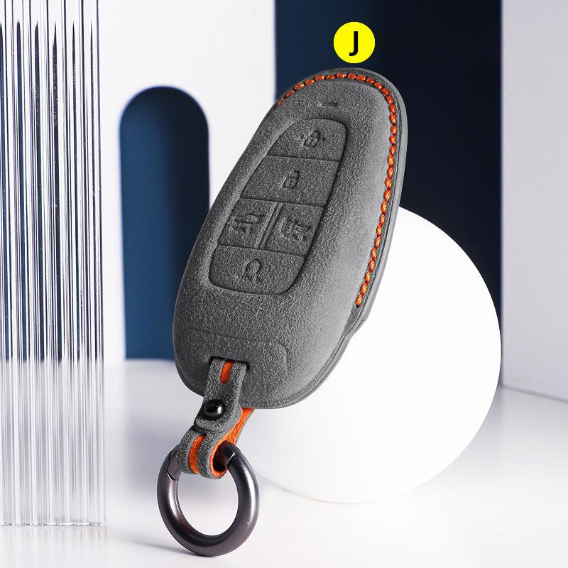 Suede Leather Car Key Case Cover Holder Smart Key Bag For Hyundai Sonata Ioniq 5 Nexo Nx4 Tucson  Sonata  Grandeur Santa