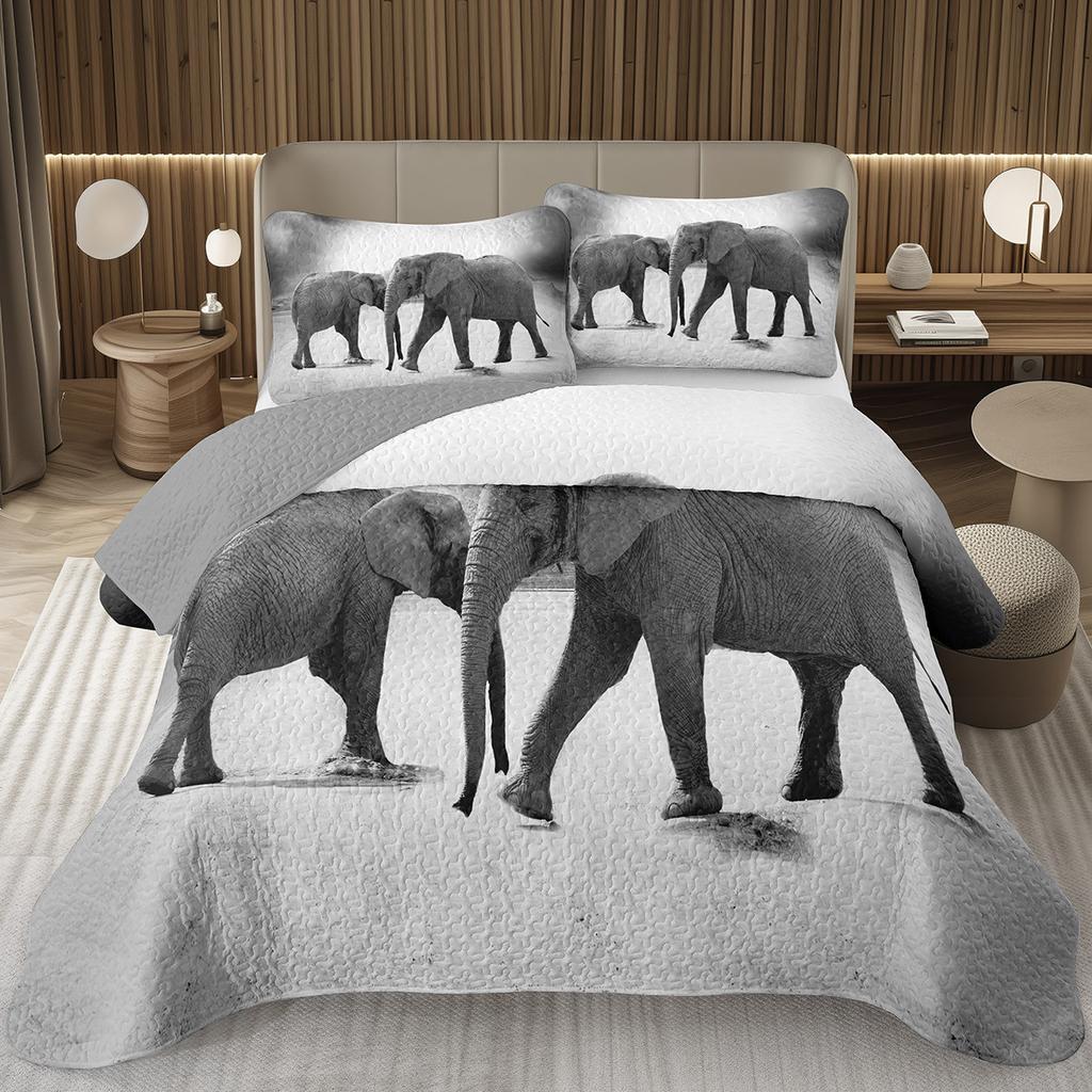 Elephant Bedspread Twin Queen King Size African Safari Animal Theme Quilt Set Jungle Wildlife Coverlet Set with 1/2 Pillowcase