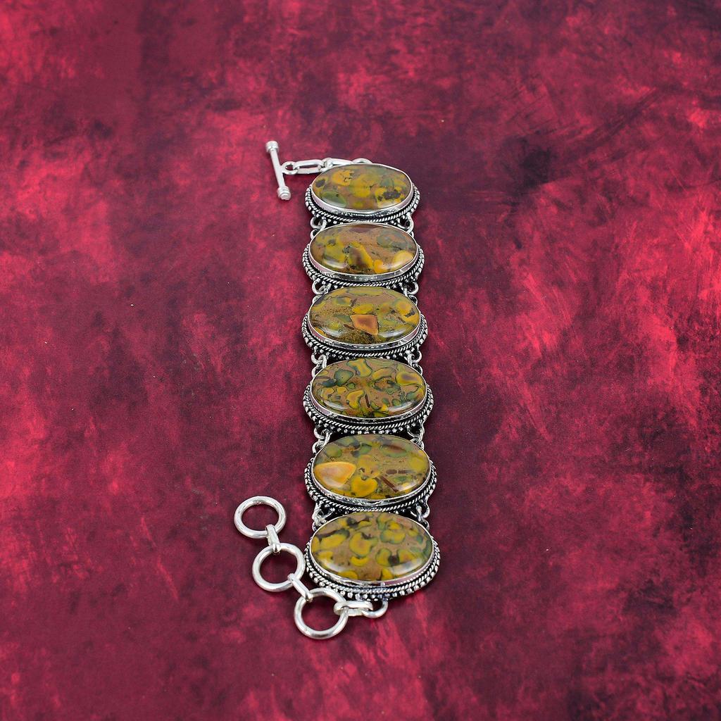 Браслет из цельного серебра 925 пробы с фруктовой яшмой и регулируемой цепочкой, браслет ручной работы с драгоценными камнями на День памяти