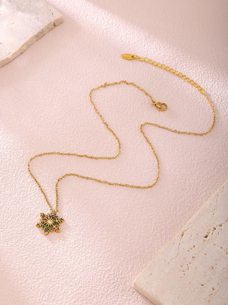 Рождественское ожерелье-подвеска «Снежинка» с цирконом, изготовленное на станке с ЧПУ - Не выцветающая бижутерия из титановой стали для женщин